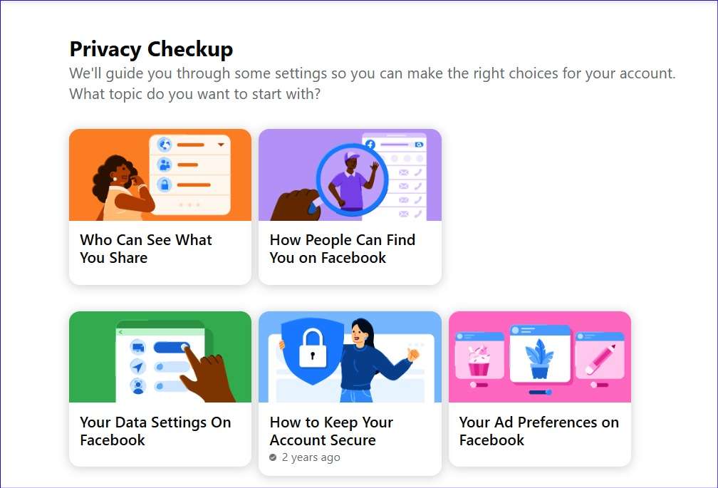 Privacy Checkup We'll guide you through some settings so you can make the right choices for your account.